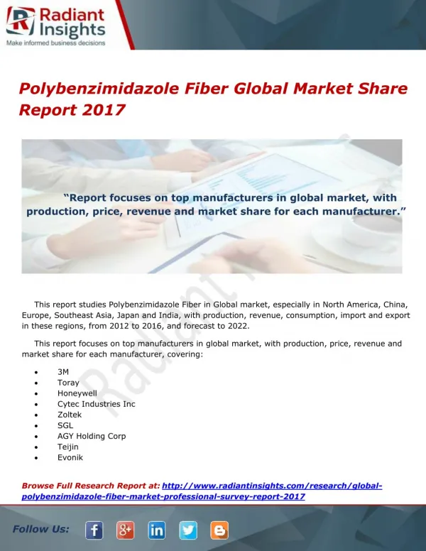 Polybenzimidazole Fiber Global Market Share Report 2017