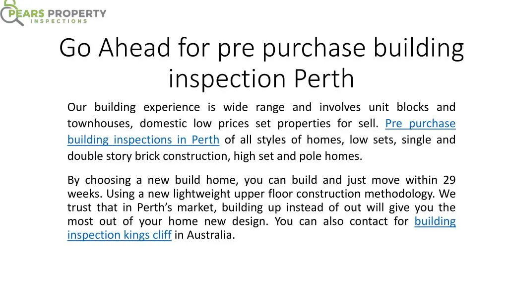 go ahead for pre purchase building inspection perth