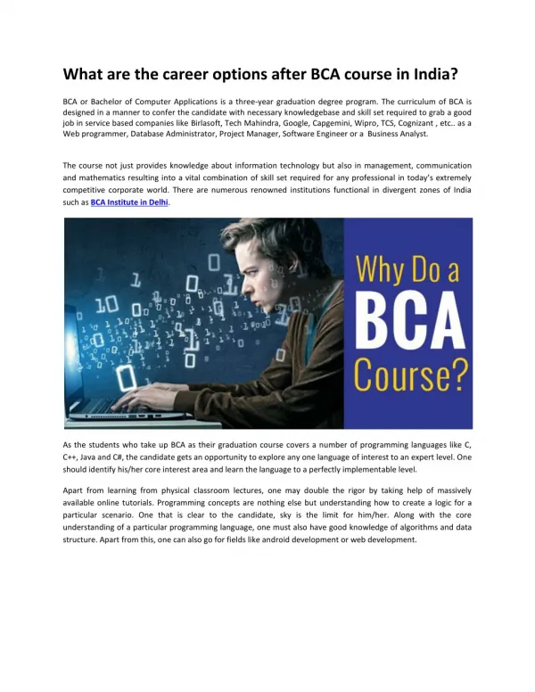 What are the career options after BCA course in India?