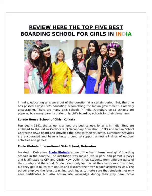 REVIEW HERE THE TOP FIVE BEST BOARDING SCHOOL FOR GIRLS IN INDIA