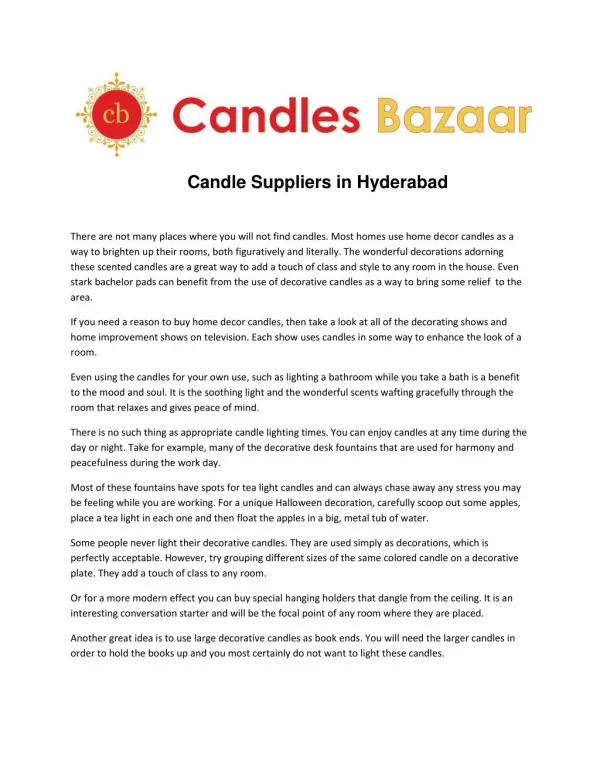 Candle Manufacturers in Hyderabad Ind