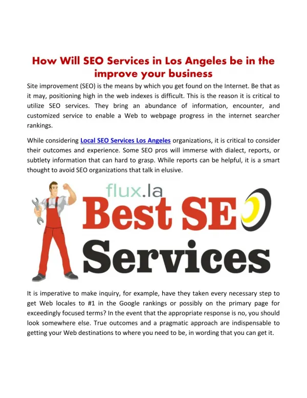 How Will SEO Services in Los Angeles be in the improve your business
