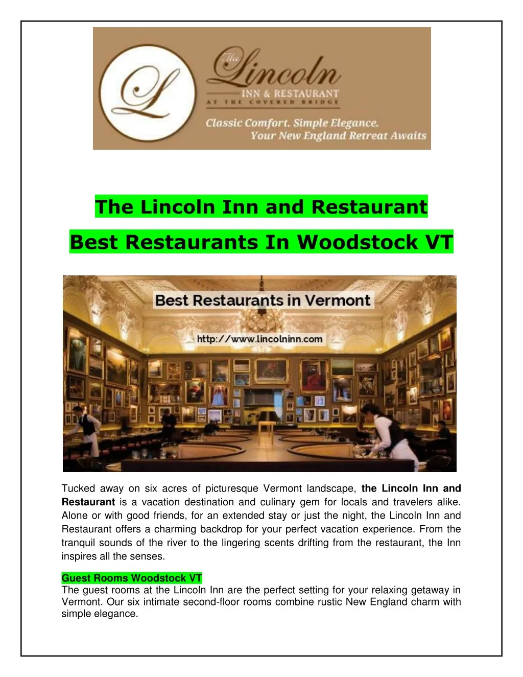 the lincoln inn and restaurant