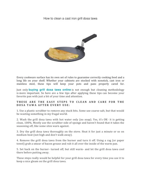 How to clean a cast iron grill dosa tawa