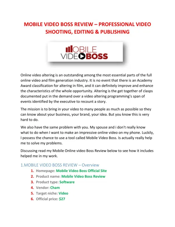 Mobile Video Boss Review