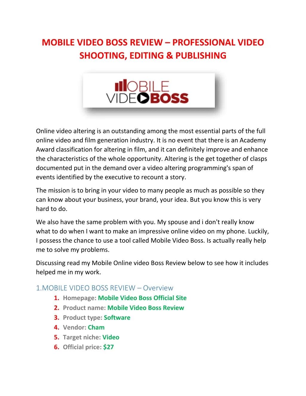 mobile video boss review professional video