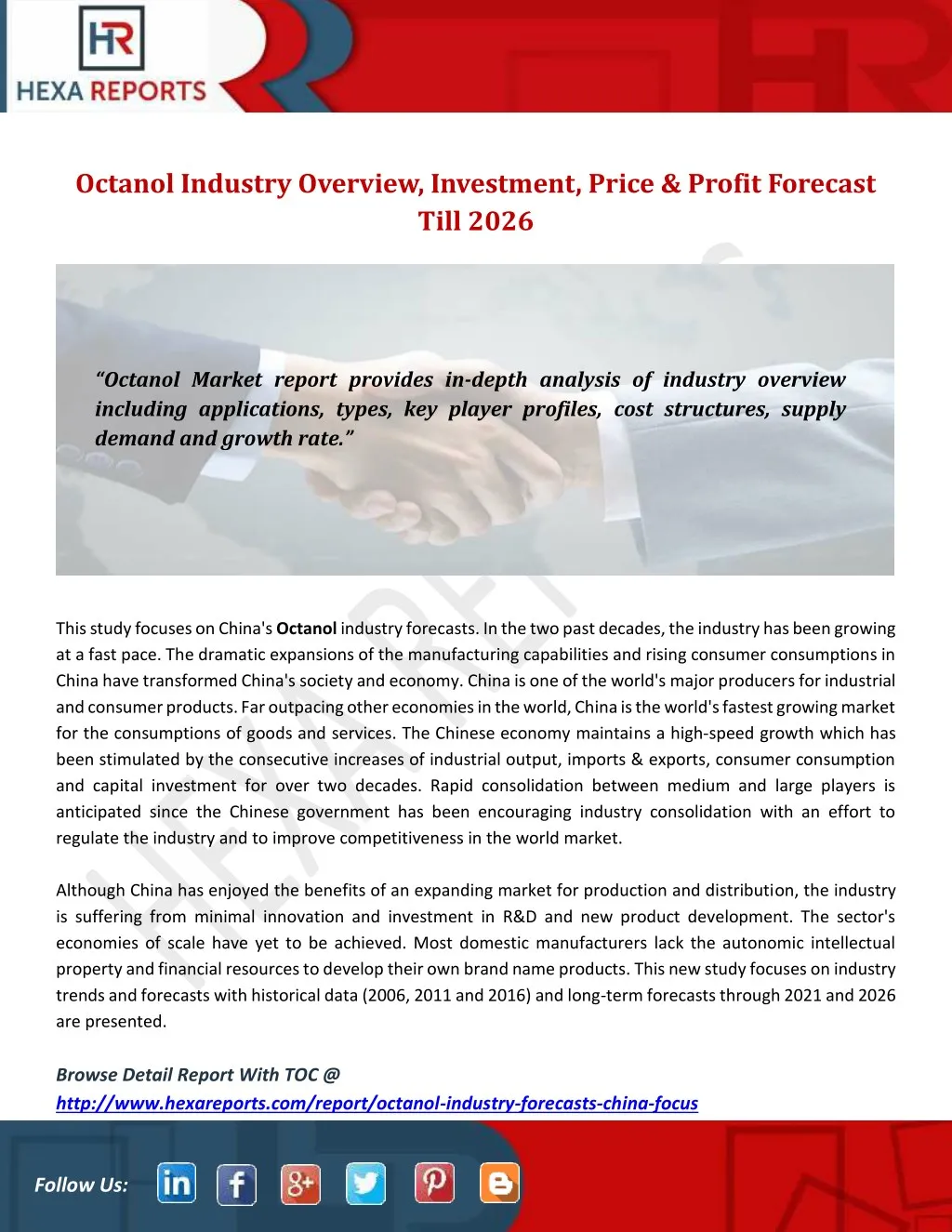 octanol industry overview investment price profit