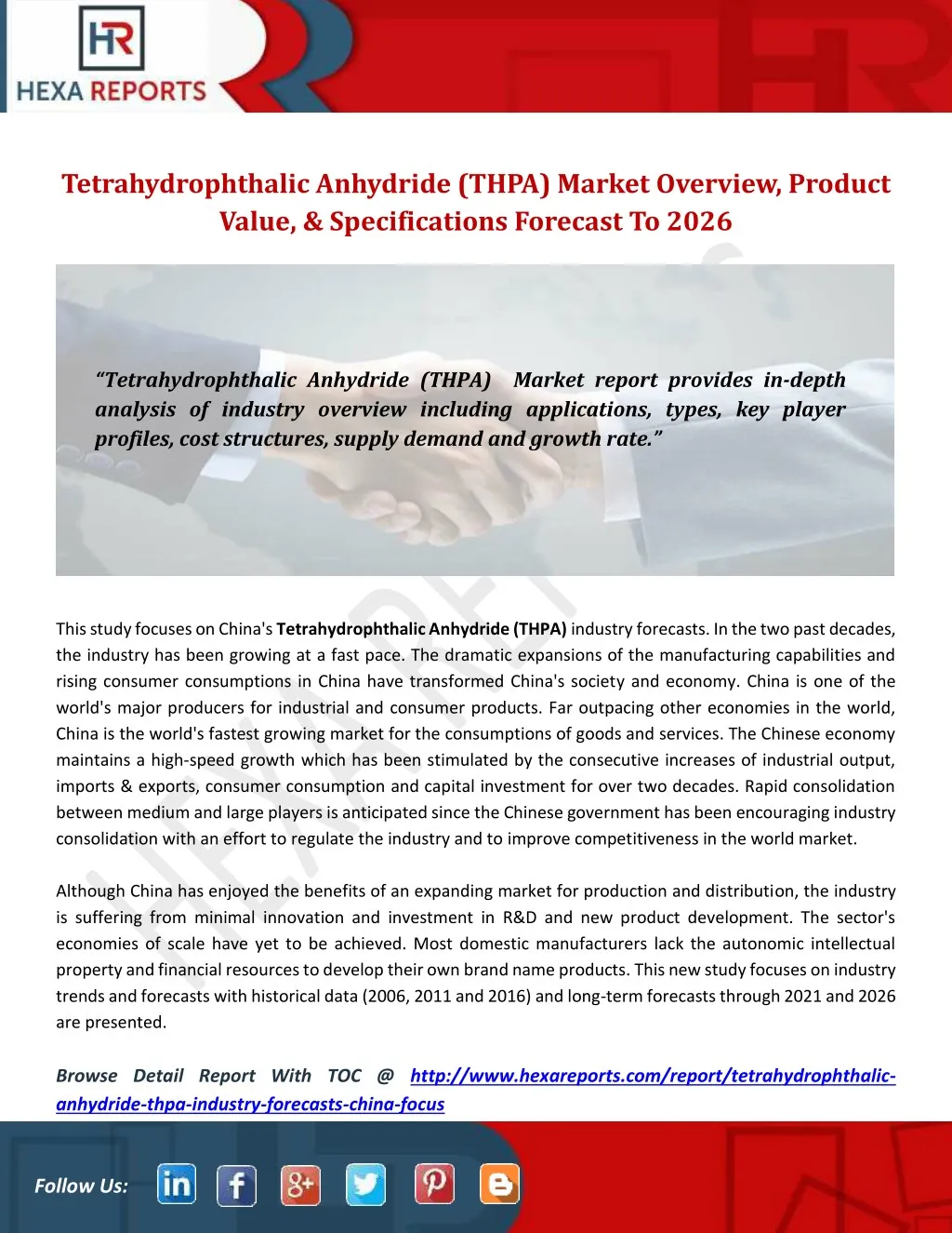tetrahydrophthalic anhydride thpa market overview