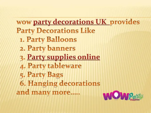 Party decorations UK, Party supplies Online