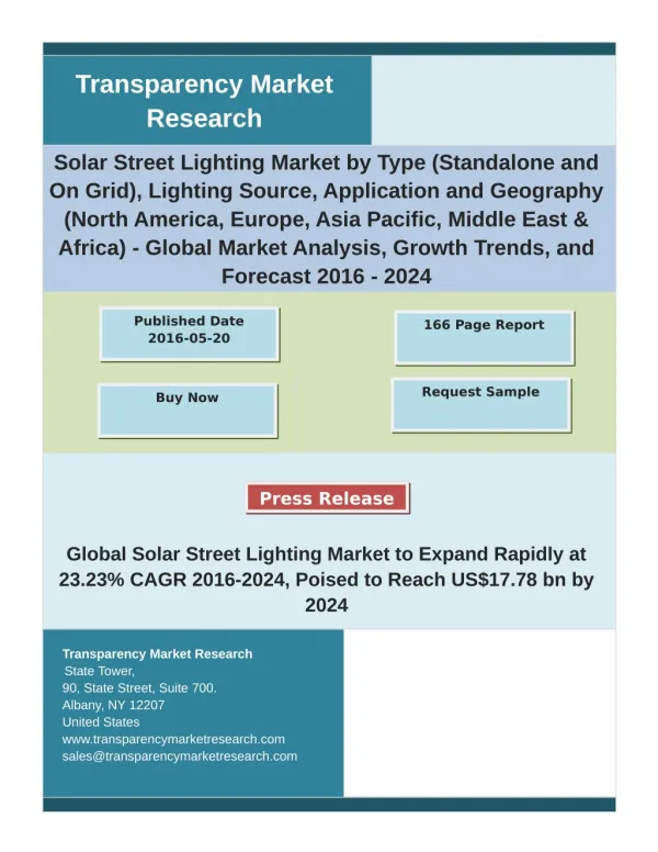 Solar Street Lighting Market - Demand, Size, Share, Growth, Trends, and Forecast 2016 – 2024