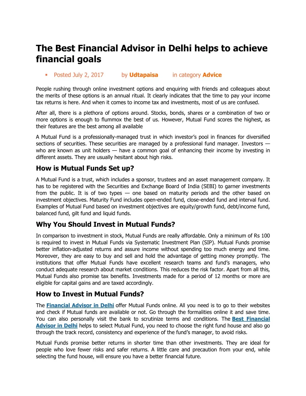 the best financial advisor in delhi helps