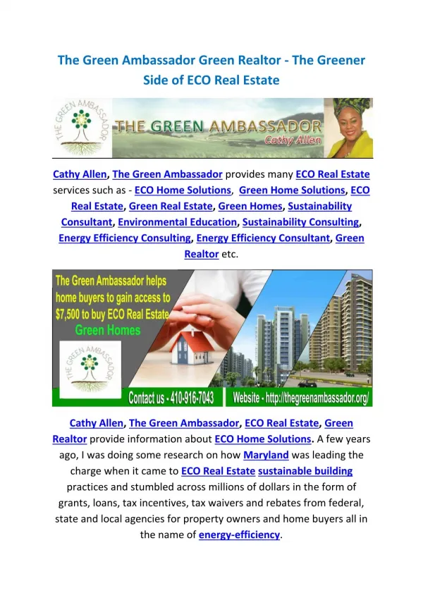 The Green Ambassador Green Realtor - The Greener Side of ECO Real Estate