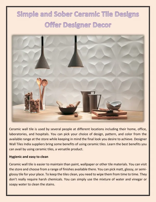 Simple and Sober Ceramic Tile Designs Offer Designer Decor
