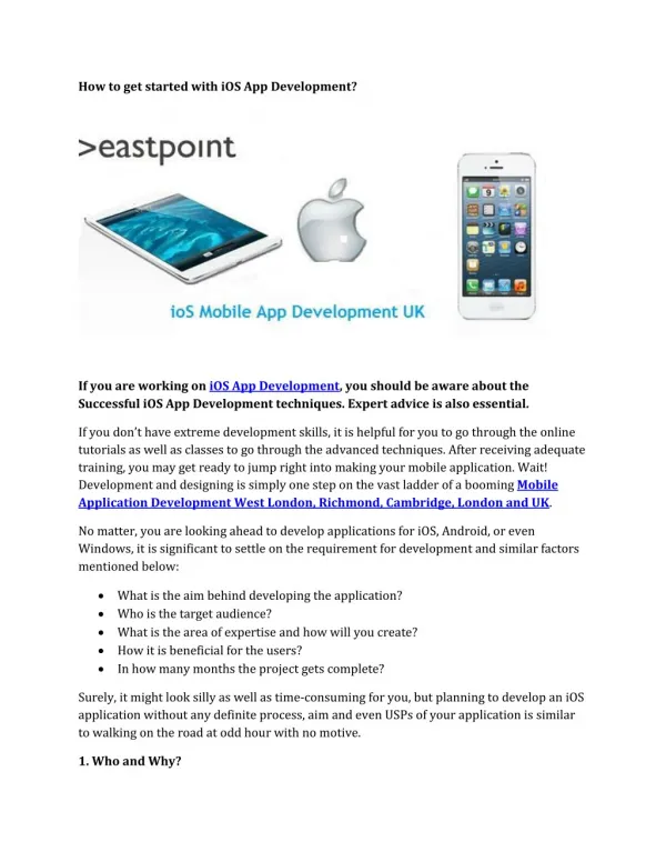 Eastpoint Software iOS Mobile App Developers and Development Cambridge, Richmond, London, West London, UK, Twickenham, C