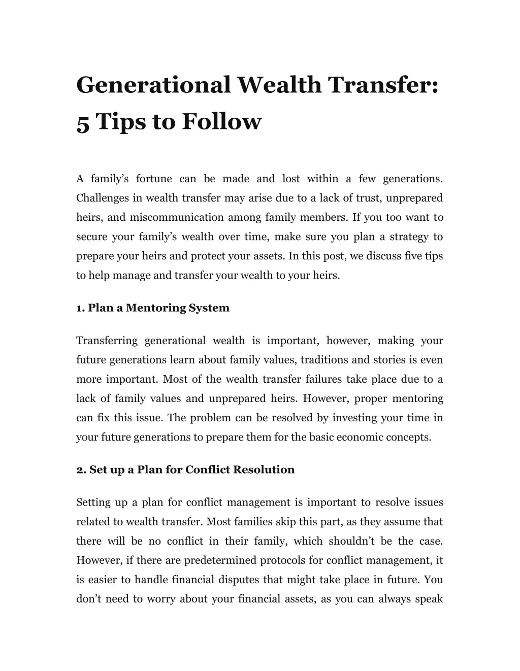 generational wealth transfer 5 tips to follow