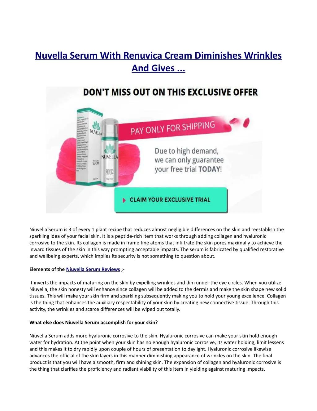 nuvella serum with renuvica cream diminishes