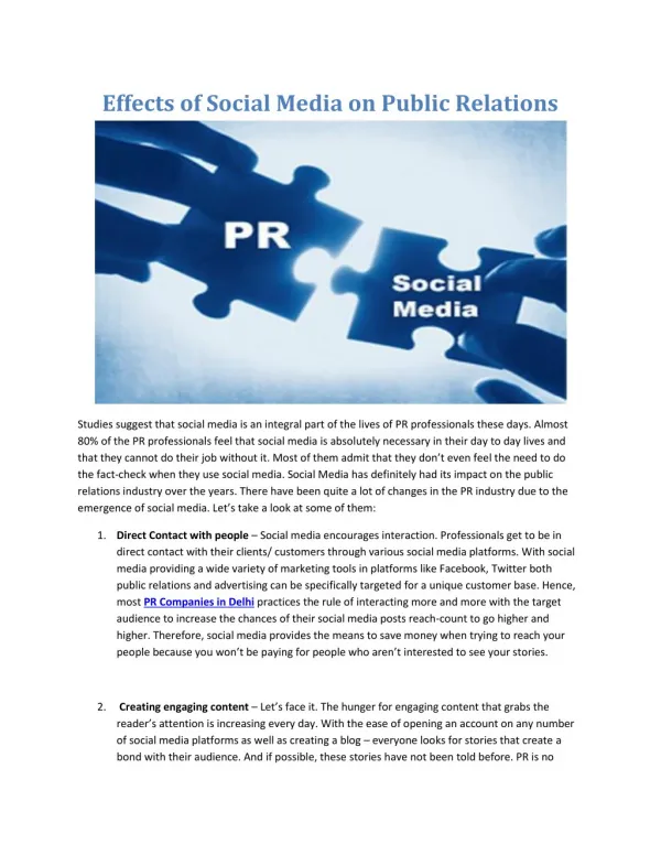 Effect of Social Media on Public Relations