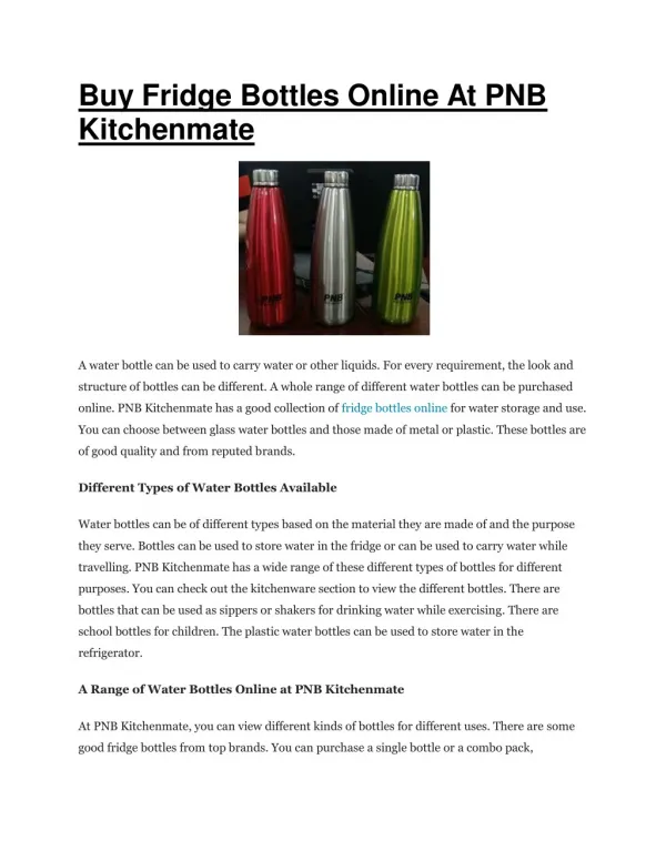 Buy Fridge Bottles Online At PNB Kitchenmate