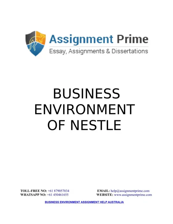 Assignment Sample - Business Environment Of Nestle