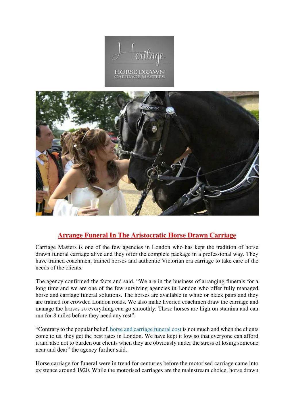 arrange funeral in the aristocratic horse drawn