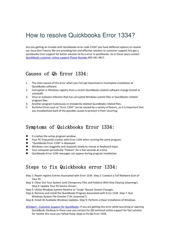 how to resolve Quickbooks error 1334?