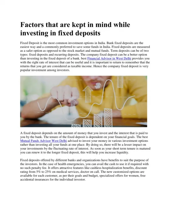 Factors that are kept in mind while investing in fixed deposits