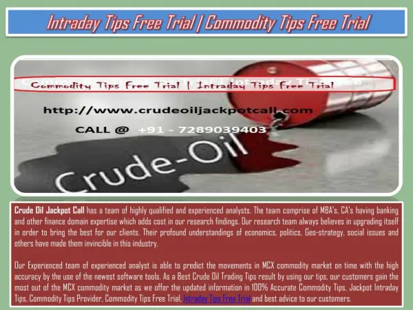 Intraday Tips Free Trial | Commodity Tips Free Trial