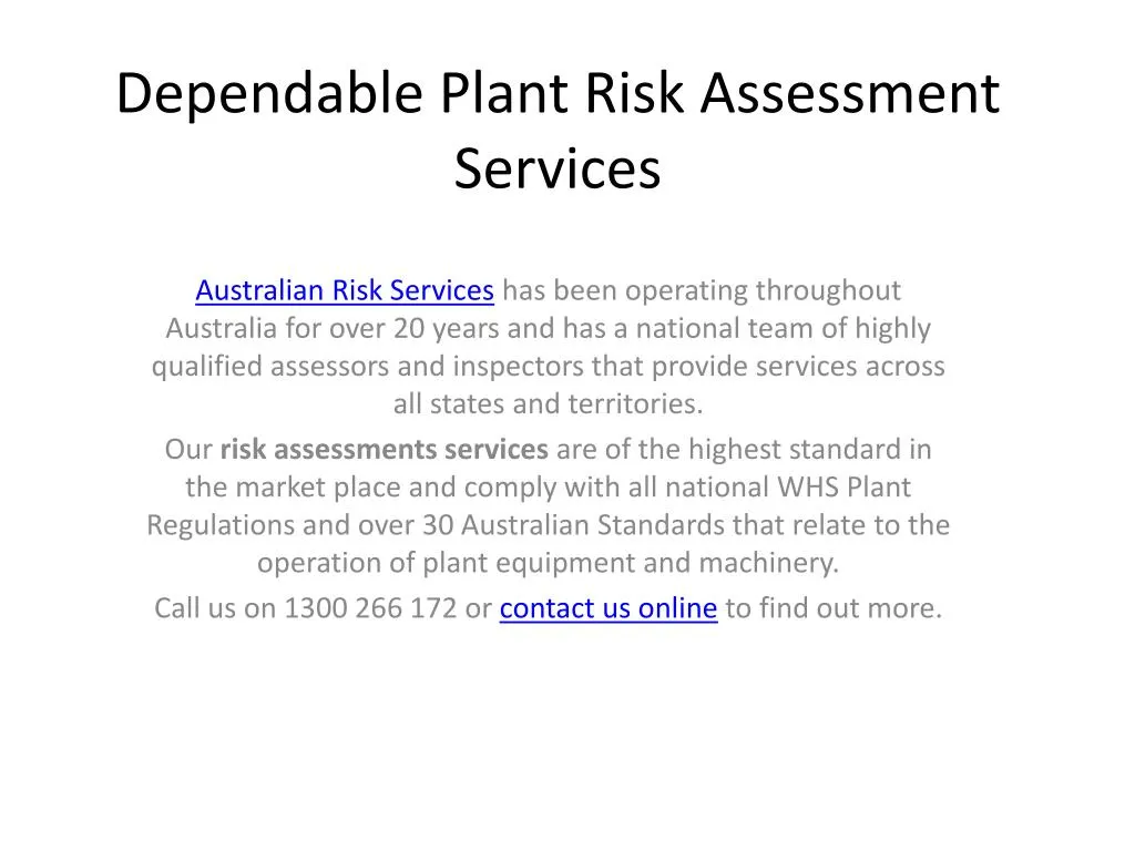 dependable plant risk assessment services