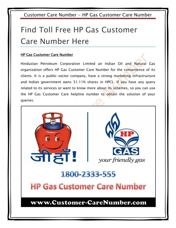 HP Gas Customer Care Number