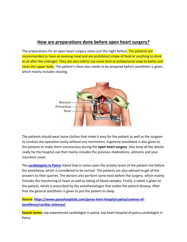 Preparation to be done before Open heart surgery