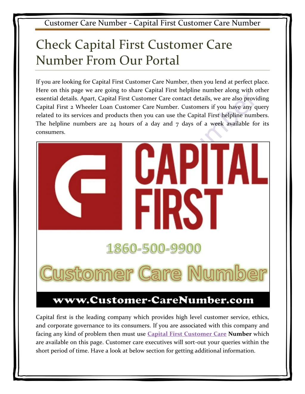 customer care number capital first customer care
