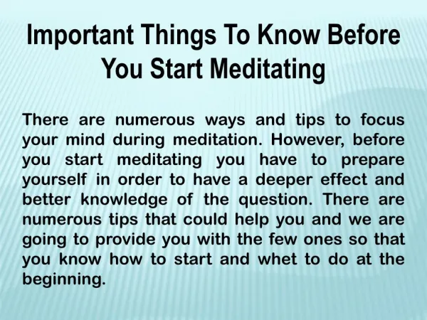 Important things to know before you start meditating