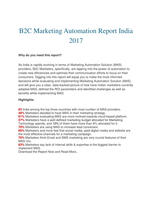 B2C Marketing Automation Report India 2017