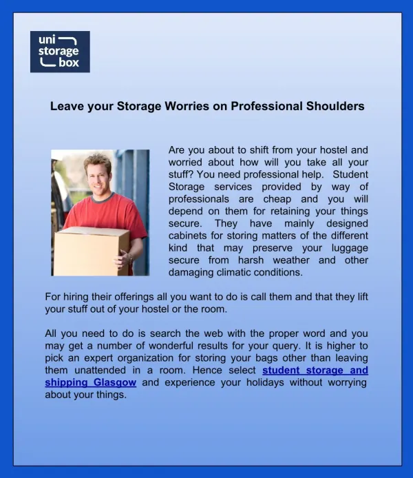 Dundee Student Storage Services Help for Student