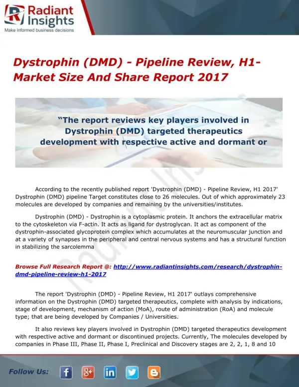 Dystrophin (DMD) - Pipeline Review, H1- Market Report 2017