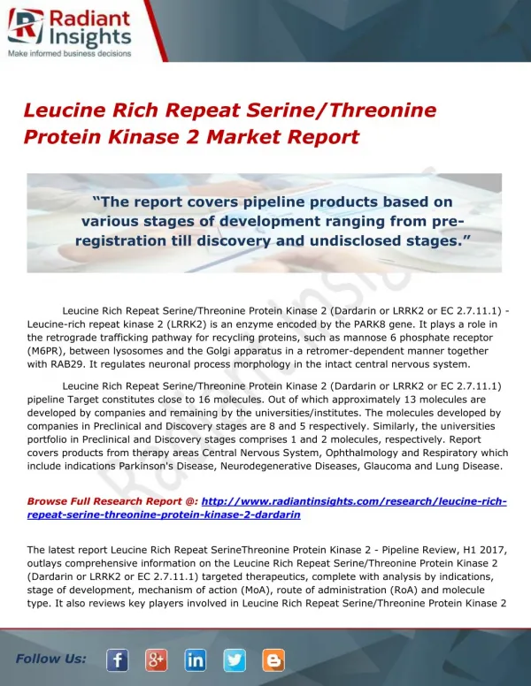 Leucine Rich Repeat Serine-Threonine Protein Kinase 2 Market Forecast Report