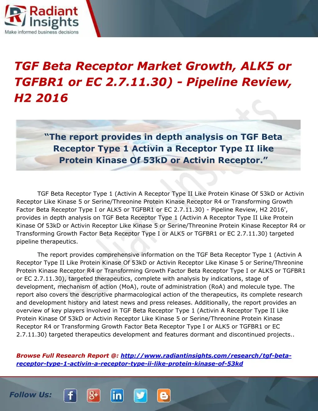 tgf beta receptor market growth alk5 or tgfbr1