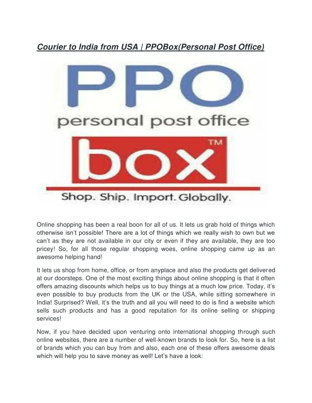 courier to india from usa ppobox personal post