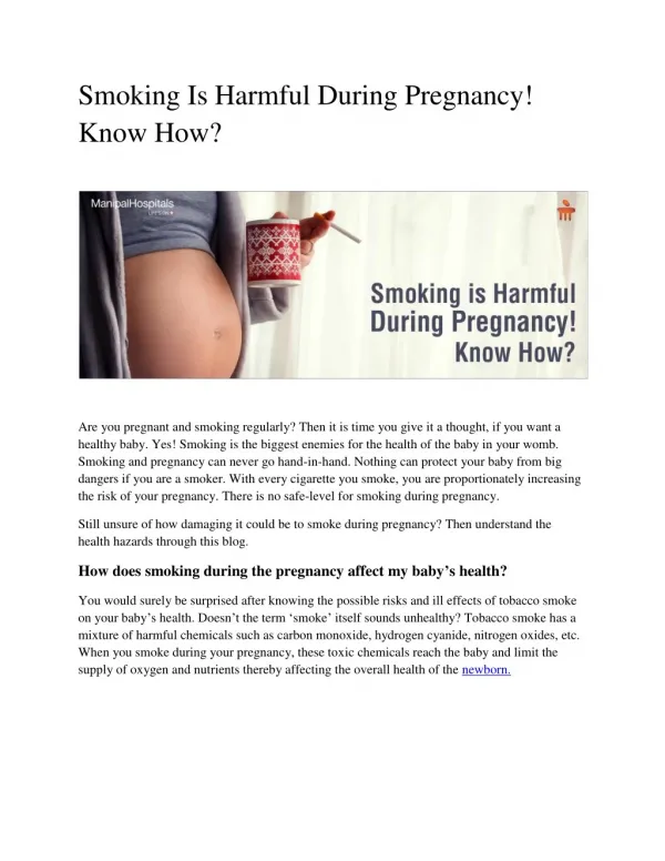 Smoking Is Harmful During Pregnancy! Know How?