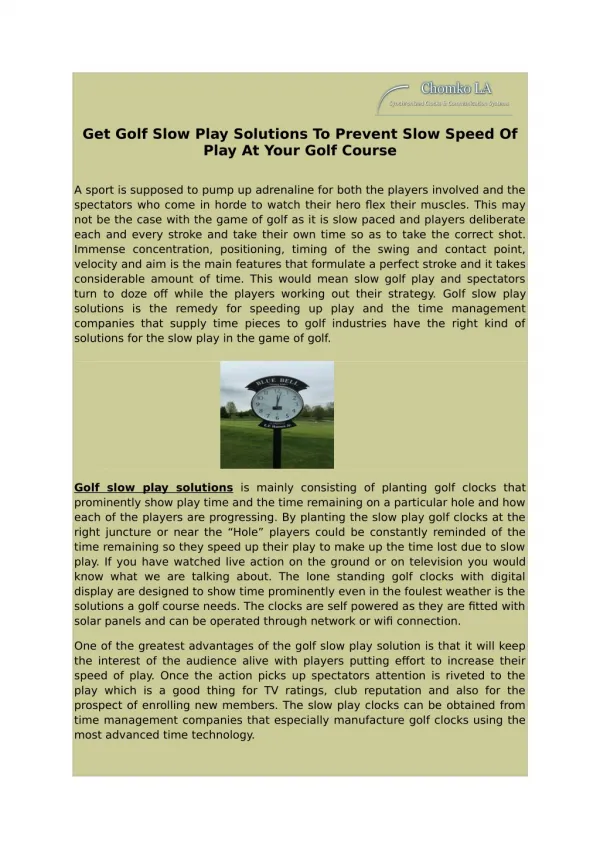 golf slow play solutions -Chomcola