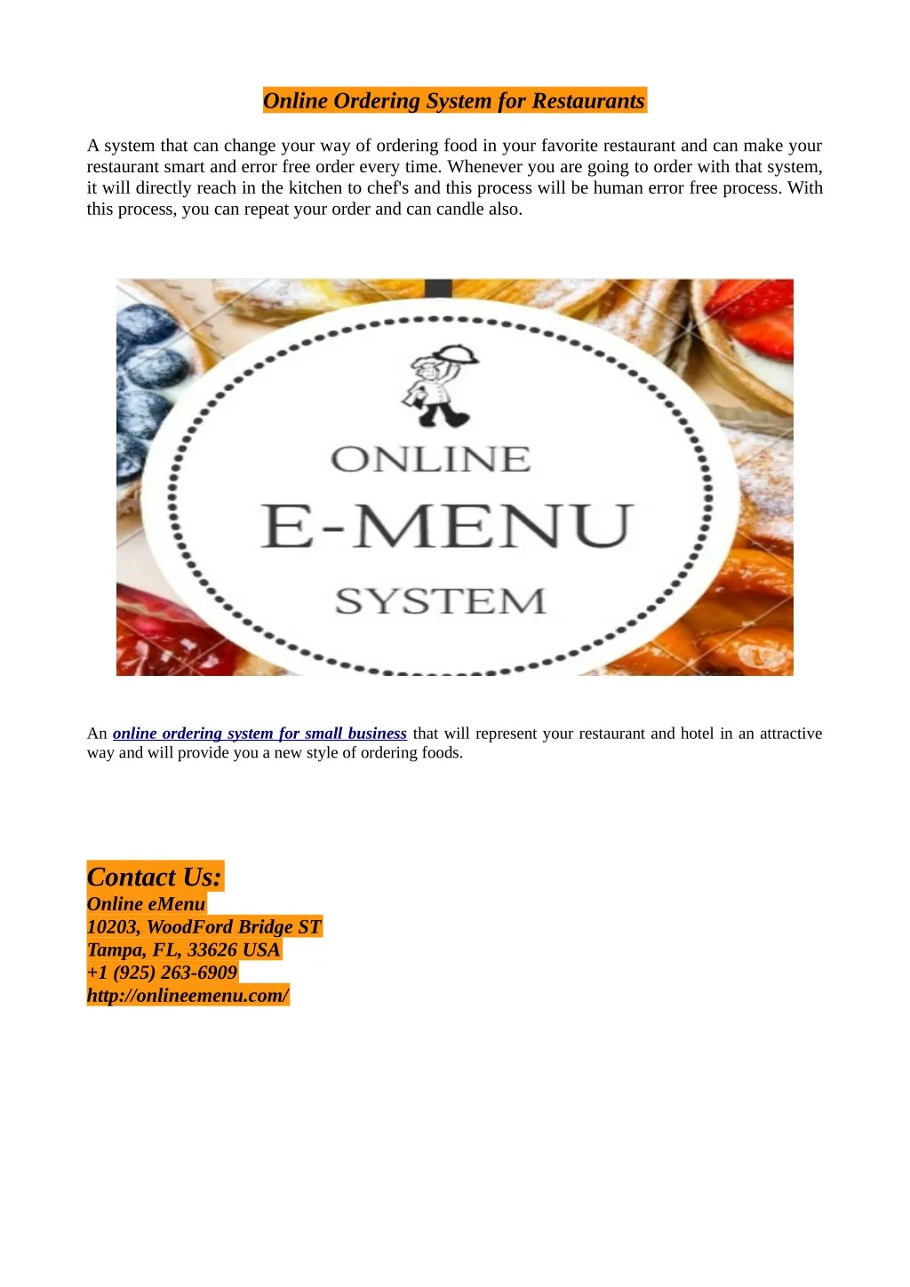 online ordering system for restaurants