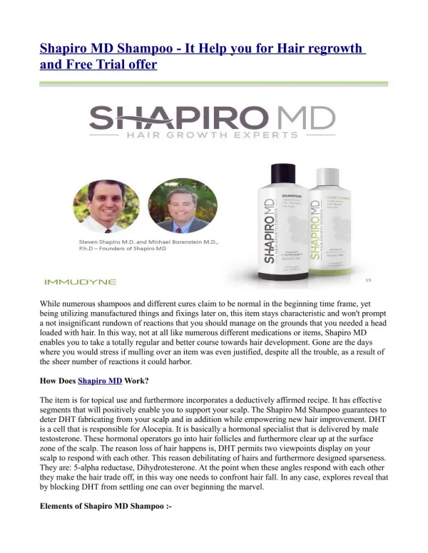 Shapiro MD Shampoo - It Help you for Hair regrowth and Free Trial offer