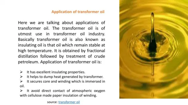 Application of transformer oil