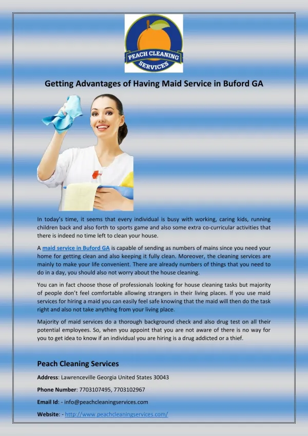 Getting Advantages of Having Maid Service in Buford GA