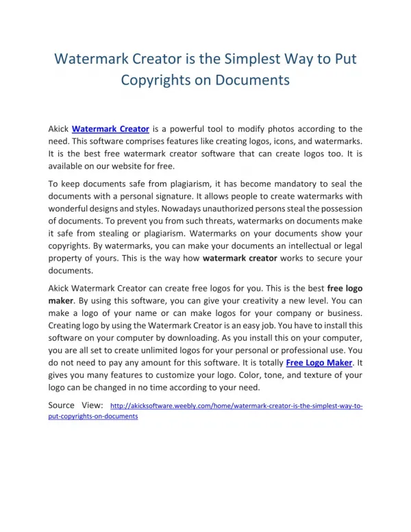 Watermark Creator is the simplest way to put copyrights on documents.