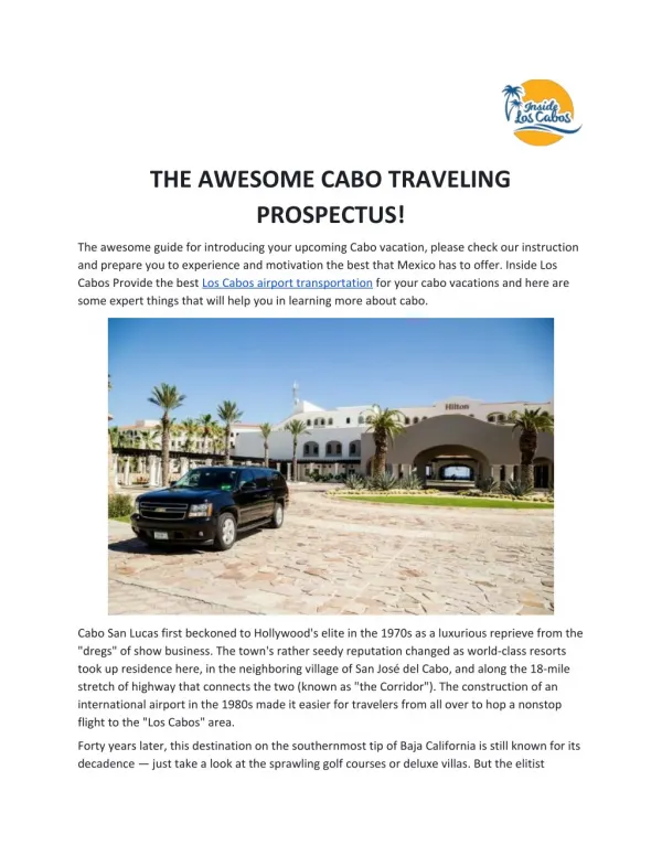 The Awesome Cabo Traveling Prospectus!