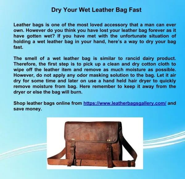 Dry Your Wet Leather Bag Fast