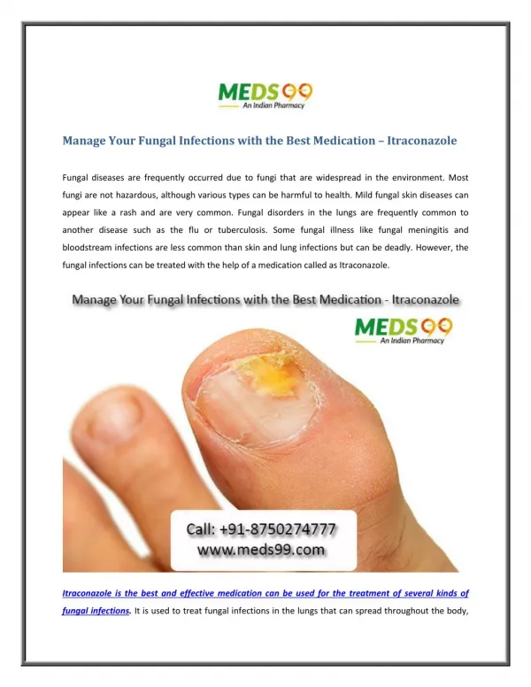 Manage Your Fungal Infections with the Best Medication - Itraconazole