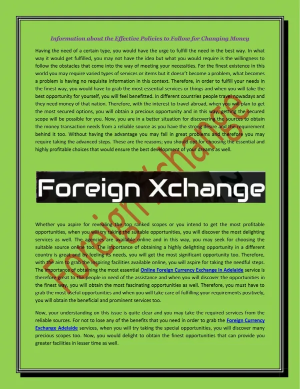 Foreign Currency Exchange Adelaide