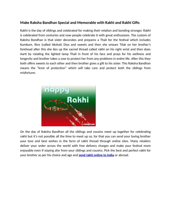 Make Raksha Bandhan Special and Memorable with Rakhi and Rakhi Gifts